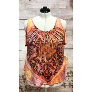 NWT One World women's semi sheer boho orange top. Size large. New with tags.